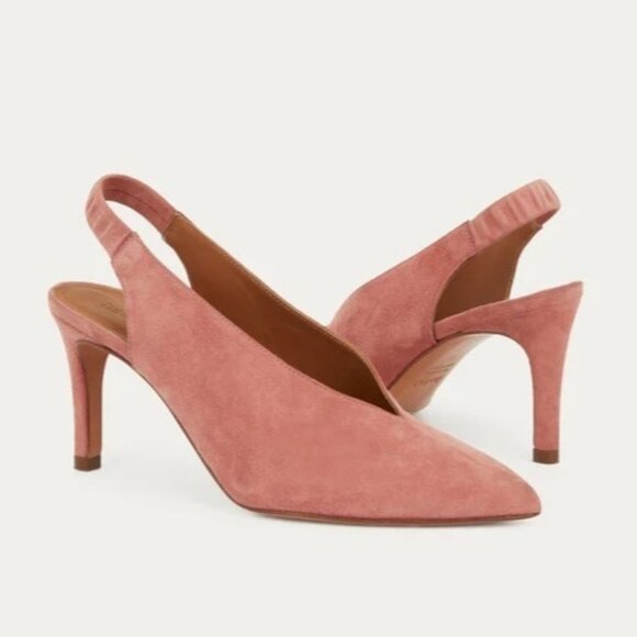 Ba&sh Escarpins Calla Nude Pink Suede Sling Back Pointed Toe Pumps Size EU 38 - Picture 1 of 9